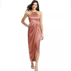 NWT AFTER SIX Charmeuse Halter Midi Dress In Desert Rose